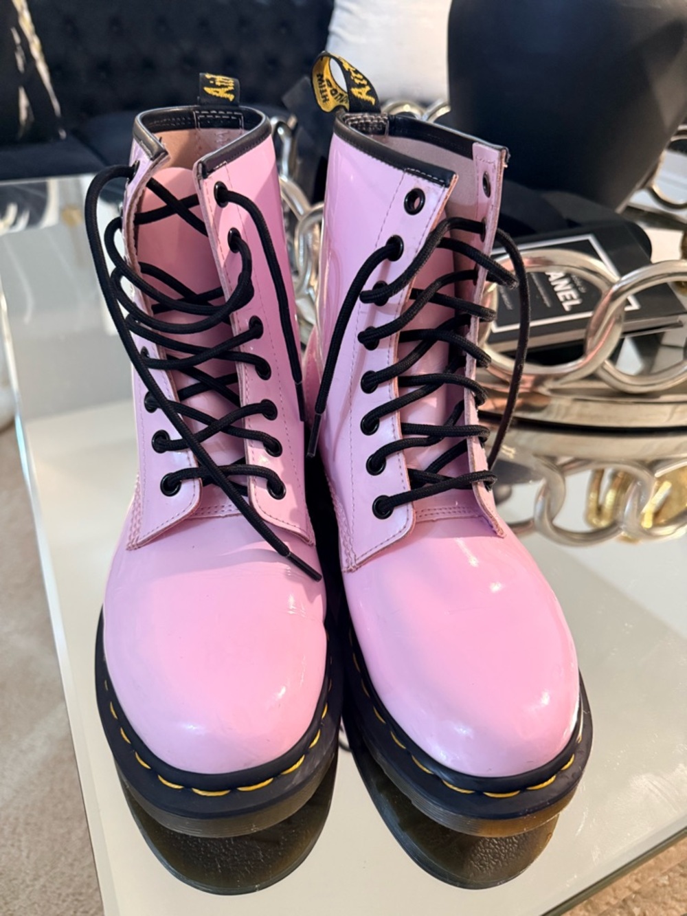 Dr. Martens Pink Patent Lace-Up Combat Boots